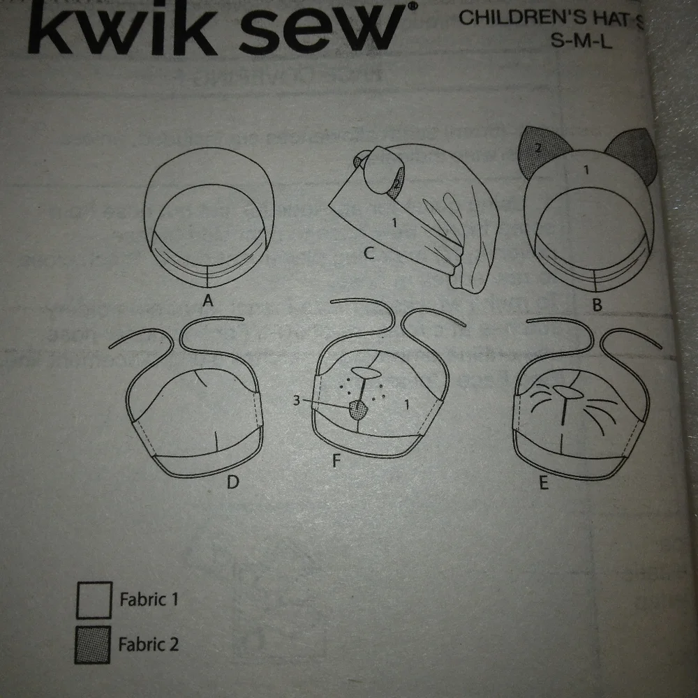 Kwik Sew K4363 Children's headbands, hats, and face covering, face mask NWT